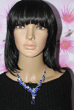 Розкішний вечірній набір кольє і сережки сріблястий з синіми каменями