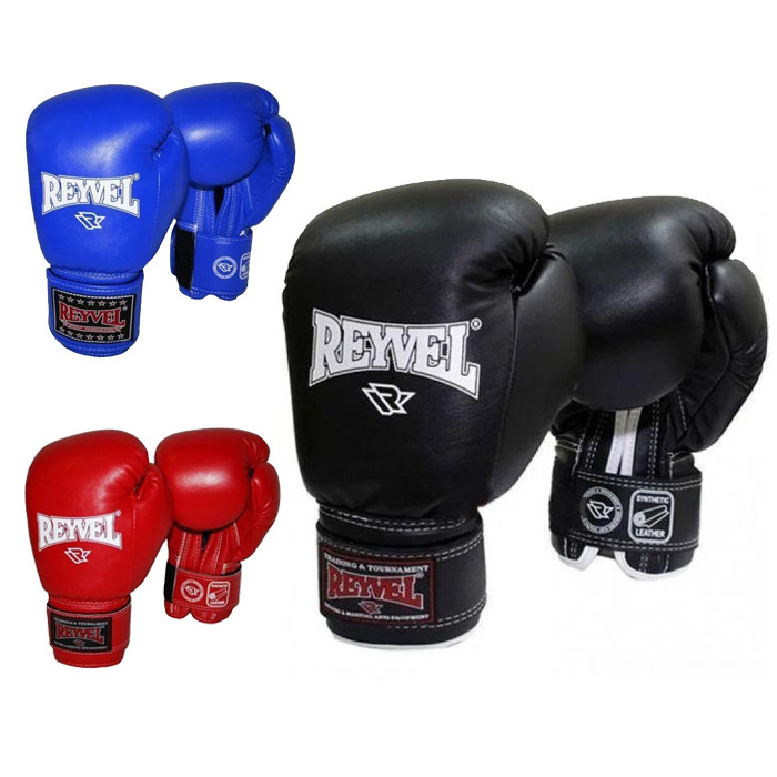 Купить Боксерские перчатки 16 oz Reyvel винил (черные, синие, красные ...