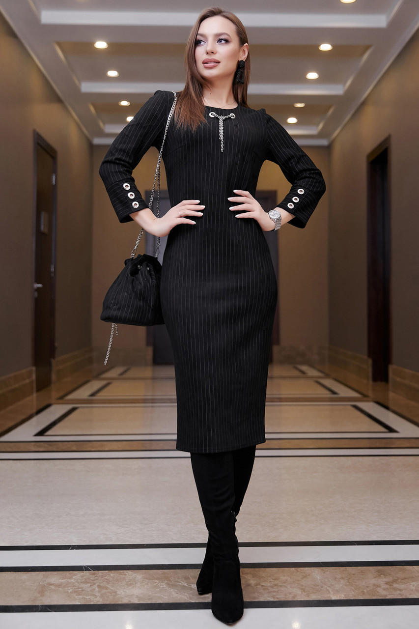 Стильне плаття футляр замшеве міді довжини 42-48 розміру чорне, фото 1