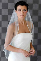 Свадебная белая фата с гребнем для невесты, однослойная расшитая стразами, длина 90 см.