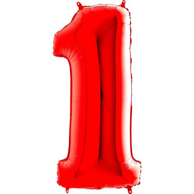 Фольгована кулька цифра пастель Червона "1" "40" уп red