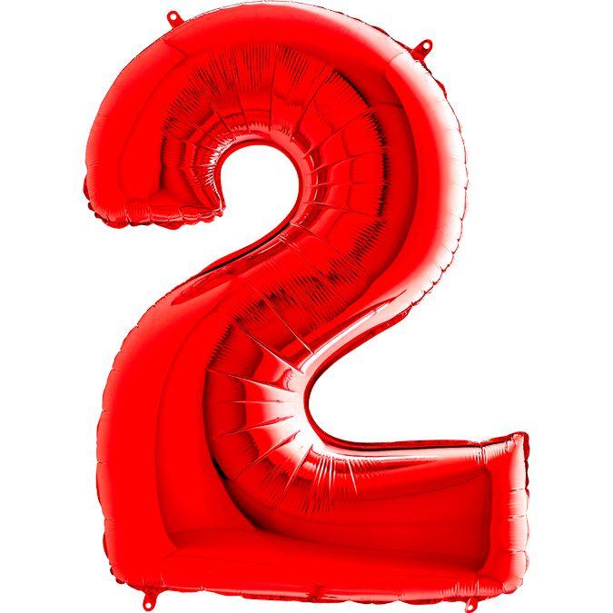 Фольгована кулька цифра пастель Червона "2" "40" уп red