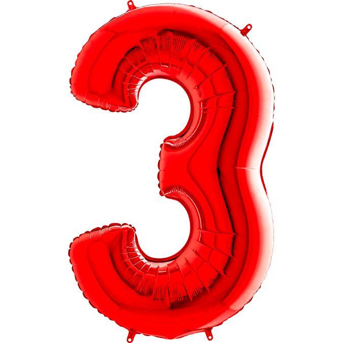 Фольгована кулька цифра пастель Червона "3" "40" уп red