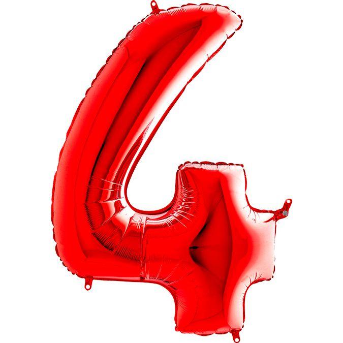 Фольгована кулька цифра пастель Червона "4" "40" уп red
