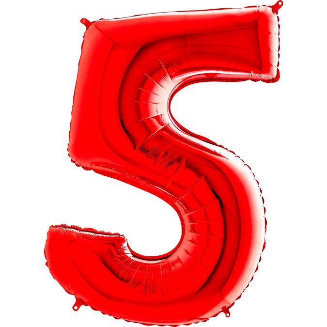 Фольгована кулька цифра пастель Червона "5" "40" уп red