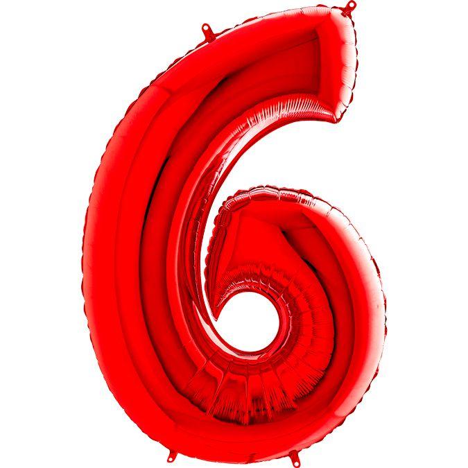 Фольгована кулька цифра пастель Червона "6" "40" уп red