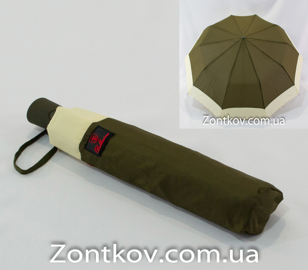 Складной зонт Bellissimo однотонный полуавтомат с каймой по куполу на 10 спиц - фото 1 - id-p548445645