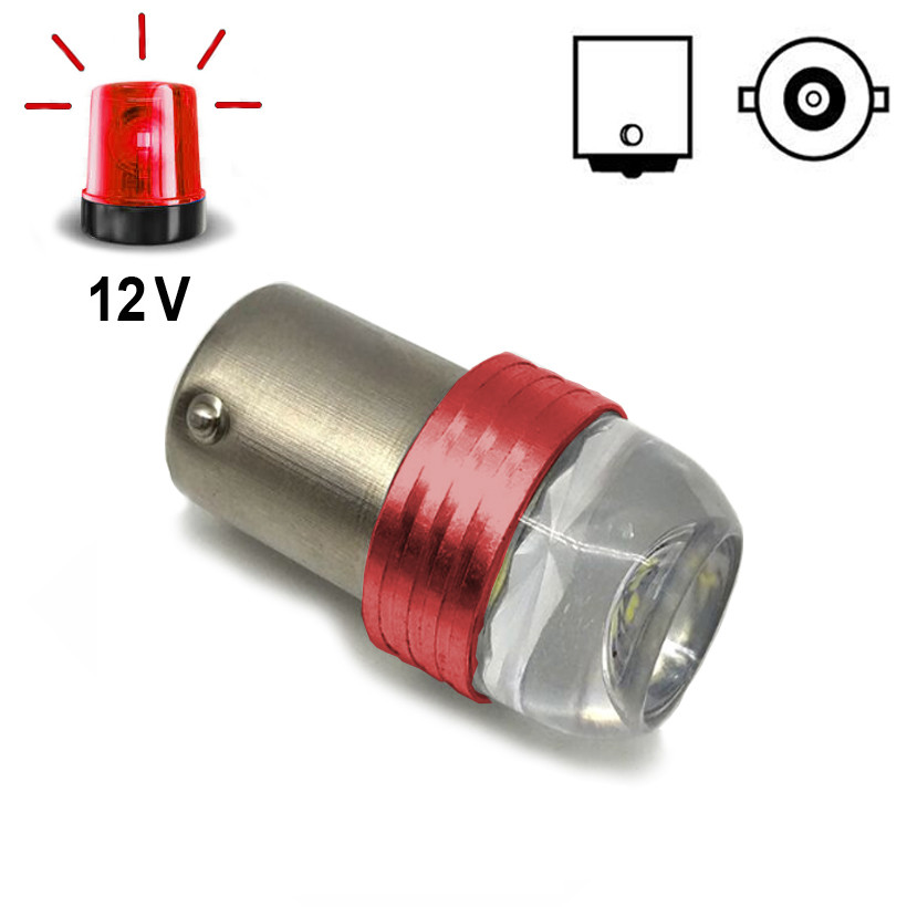 Автолампа миготлива P21W/1156, цоколь BA15s, 4018 x 3smd, лінза, червона, стробоскоп, 12V, фото 1