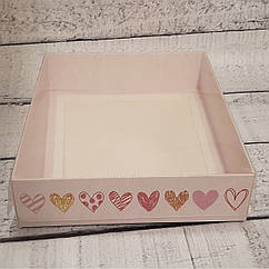 Коробка для пряників із прозорим віконцем 16*16*3,5 см із принтом серця