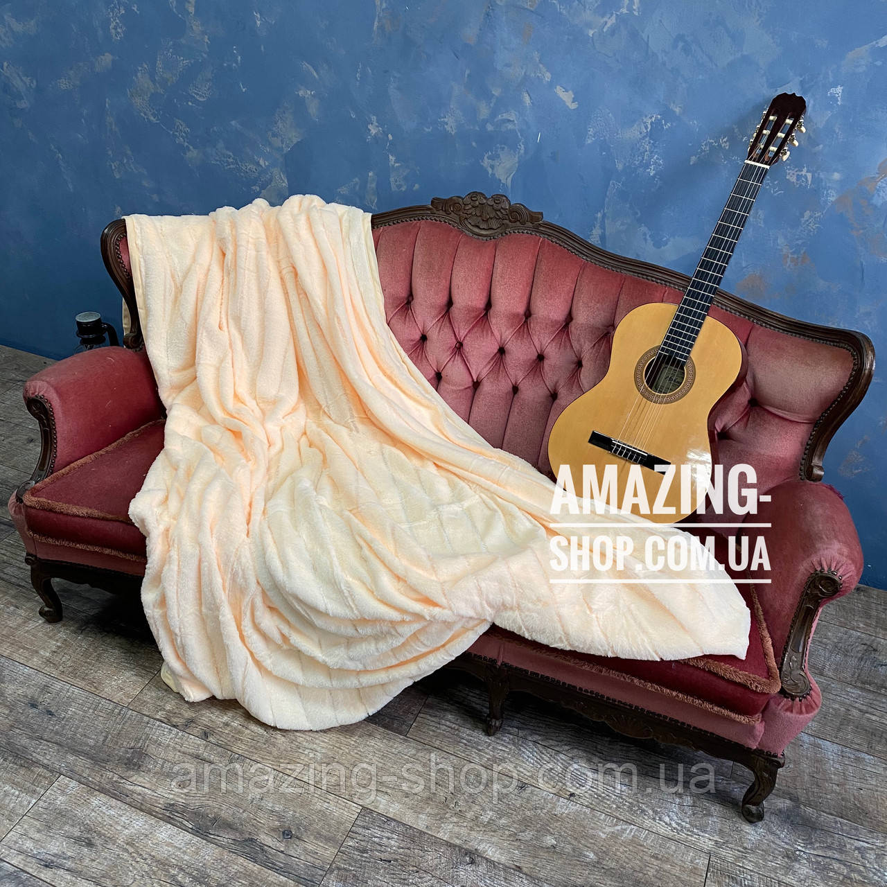 Покривало плед — "Шіншила" Розмір: 220*240 см. М'яке хутряне покривало. Колір — стигла диня., фото 1