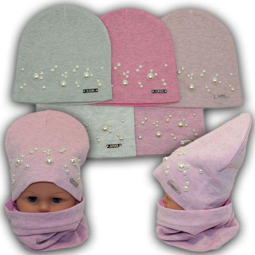 Весенние детские шапки с бусинками и хомутом Весенние детские шапки с бусинками и хомутом