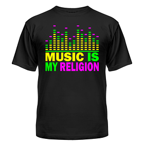 Клубна стильна яскрава футболка з принтом Music is my religion