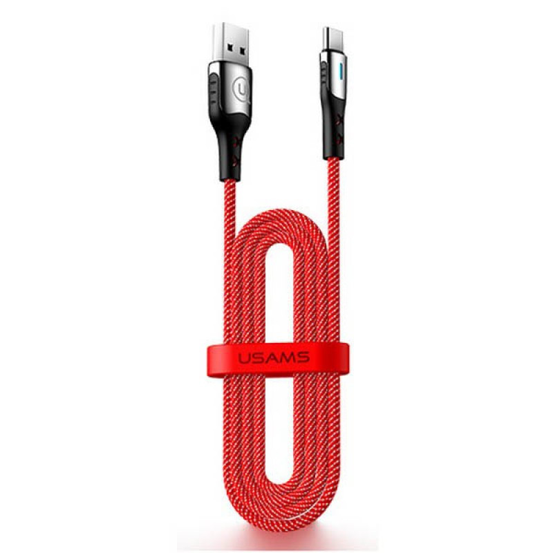 Кабель синхронізації Usams USB Type-C 1.2m 3 A з авто вимкненням нейлоновий червоний (US-SJ305-RD)