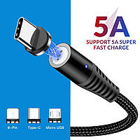 Магнітний кабель синхронізації Topk 3в1 1m 5A 360° чорний (TK08-3-VER2-BL)