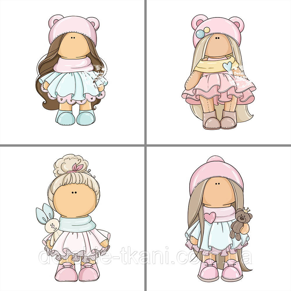 Панельки з сатину 4 шт розміром 33*33 см з ляльками Doll.