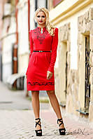 Универсальное платье с ажурной вышивкой с пайетками, трикотажное, с длинным рукавом, осеннее, красное