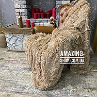 Покривало травичка  ⁇  Пухнастий махровий плед. З довгим ворсом. 220х240 см. Колір Карамельний.