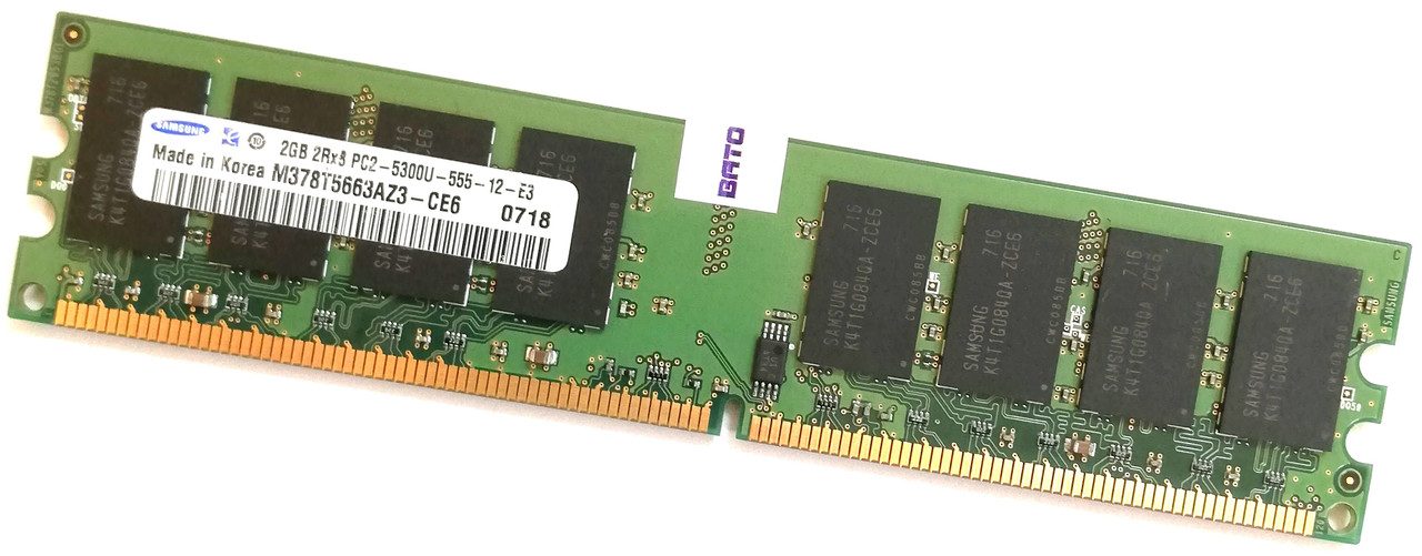 Оперативная память Samsung DDR2 2Gb 667MHz PC2 5300U 2R8 CL5 (M378T5663AZ3-CE6) Б/У