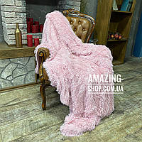 Покривало травичка  ⁇  Пухнастий махровий плед. Koloco (коло) з довгим ворсом. 220х240 см. Колір Пудра