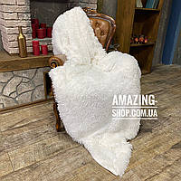 Покривало травичка | Пухнастий махровий плед.  З довгим ворсом. 220х240 см. Колір Білосніжний.