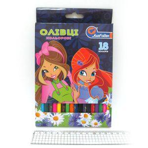 Олівці дерево 18 кольорів №7303AE-18 "Girl" в картоні, євро JO (уп8\160)
