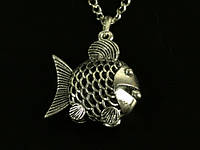 Кулон Символ удачи Рыбка с жемчужиной 3,5х3,5х1,5 см Серебристый (17635)