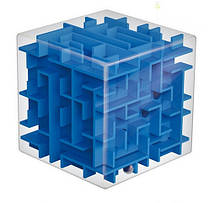 Прозорий куб-головоломка з кулькою і лабіринтами 8х8х8см синій всередині SKU0000201