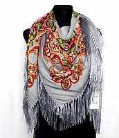 Украинский народный платок Анна 140х140 см серый