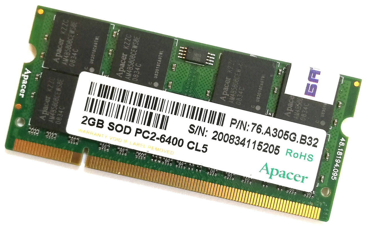 Оперативна пам'ять для ноутбука Apacer SODIMM DDR2 2Gb 800MHz 6400 2R8 CL5 (76.A305G.B32) Б/У