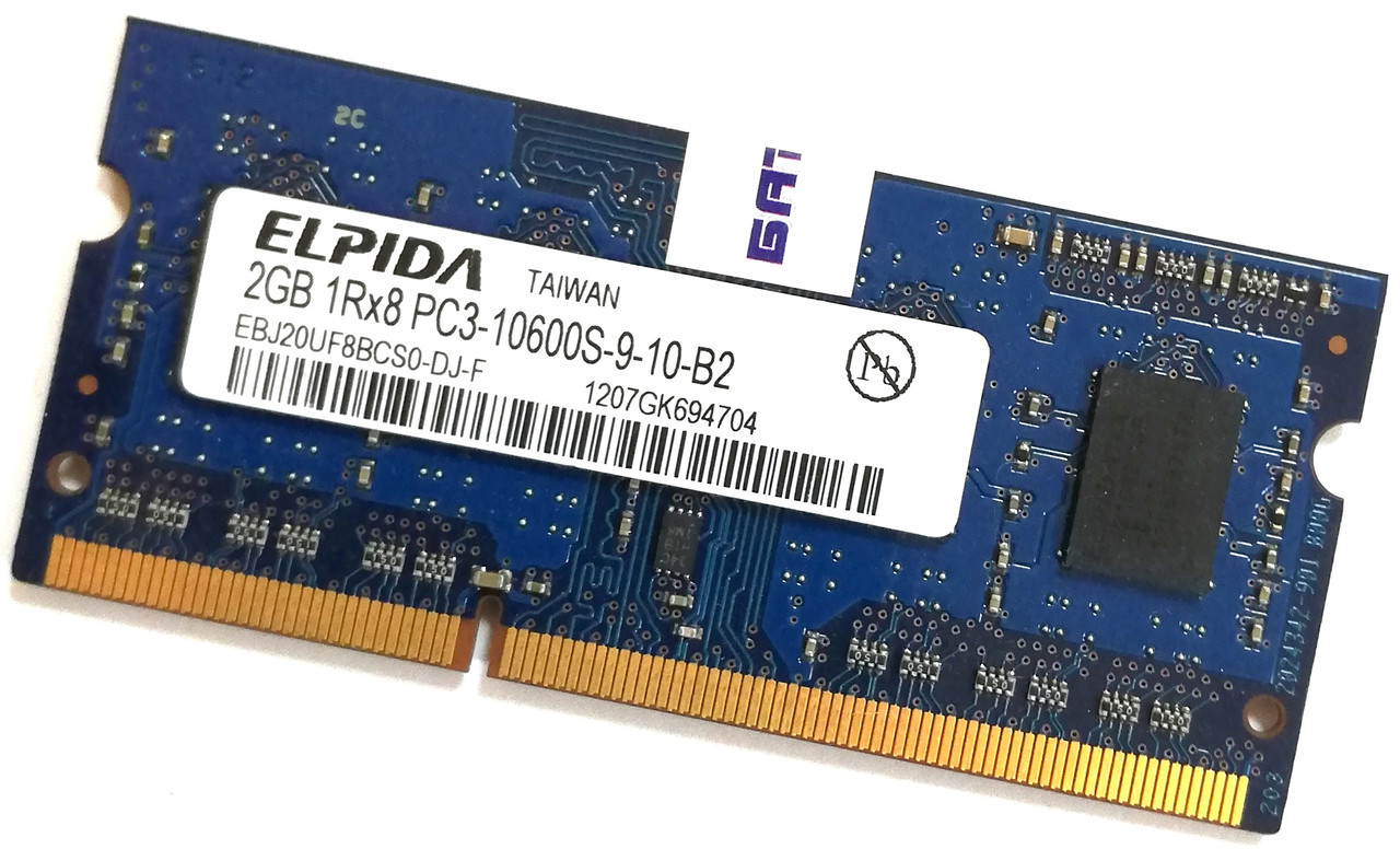 Оперативна пам'ять для ноутбука Elpida SODIMM DDR3 2Gb 1333MHz PC3-10600s 1R8 CL9 (EBJ20UF8BCS0-DJ-F) Б/В