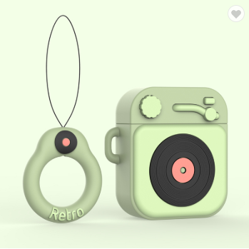 Протиударний чохол - Airpods Apple. Пластик. Силікон. Програвач і пластинка (зелений)