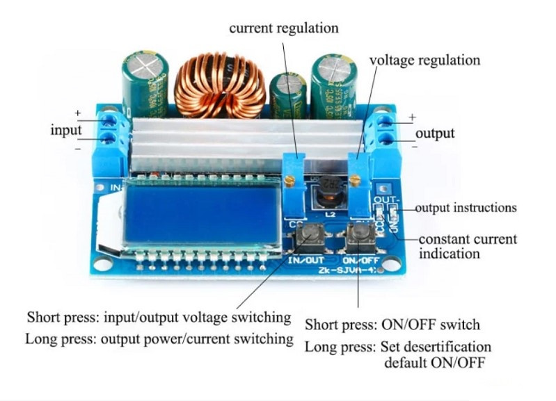 Універсальний понижуючий/підвищуючий перетворювач DC-DC 5.5-30В - 0.5-30В 4А 35Вт з РК дисплеєм