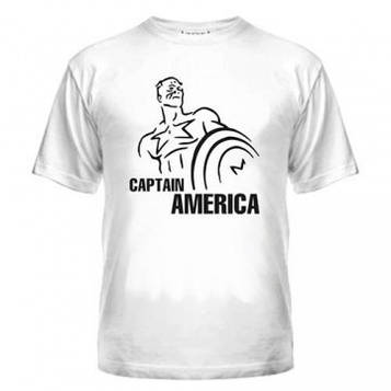 Футболка літня чоловіча біла з нанесенням Captain America