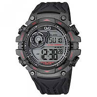 Q&Q M157J чорні з червоними вставками чоловічі спортивні  годинник