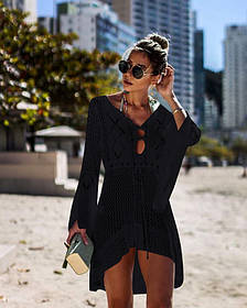 Туніка пляжна жіноча чорна плетена ажурна
