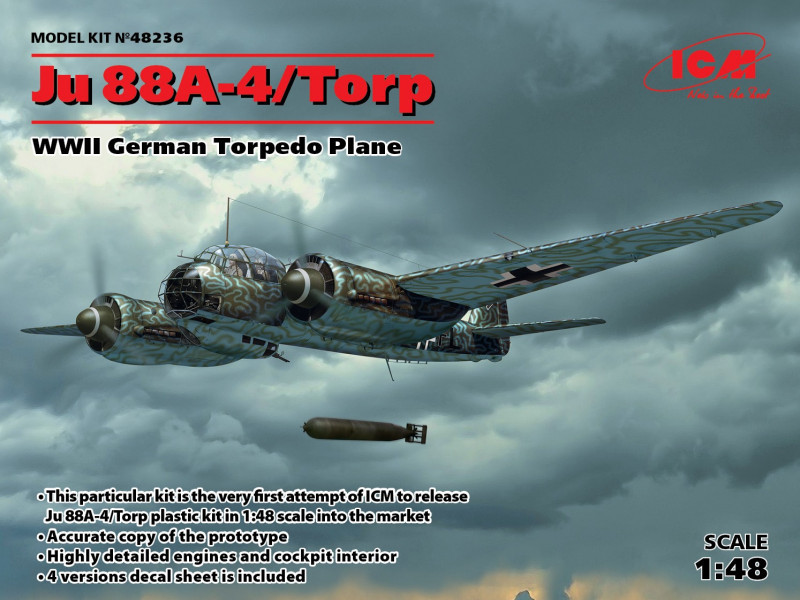 Німецький торпедоносець Ju 88A-4 / Torp, 2МВ. 1/48 ICM 48236