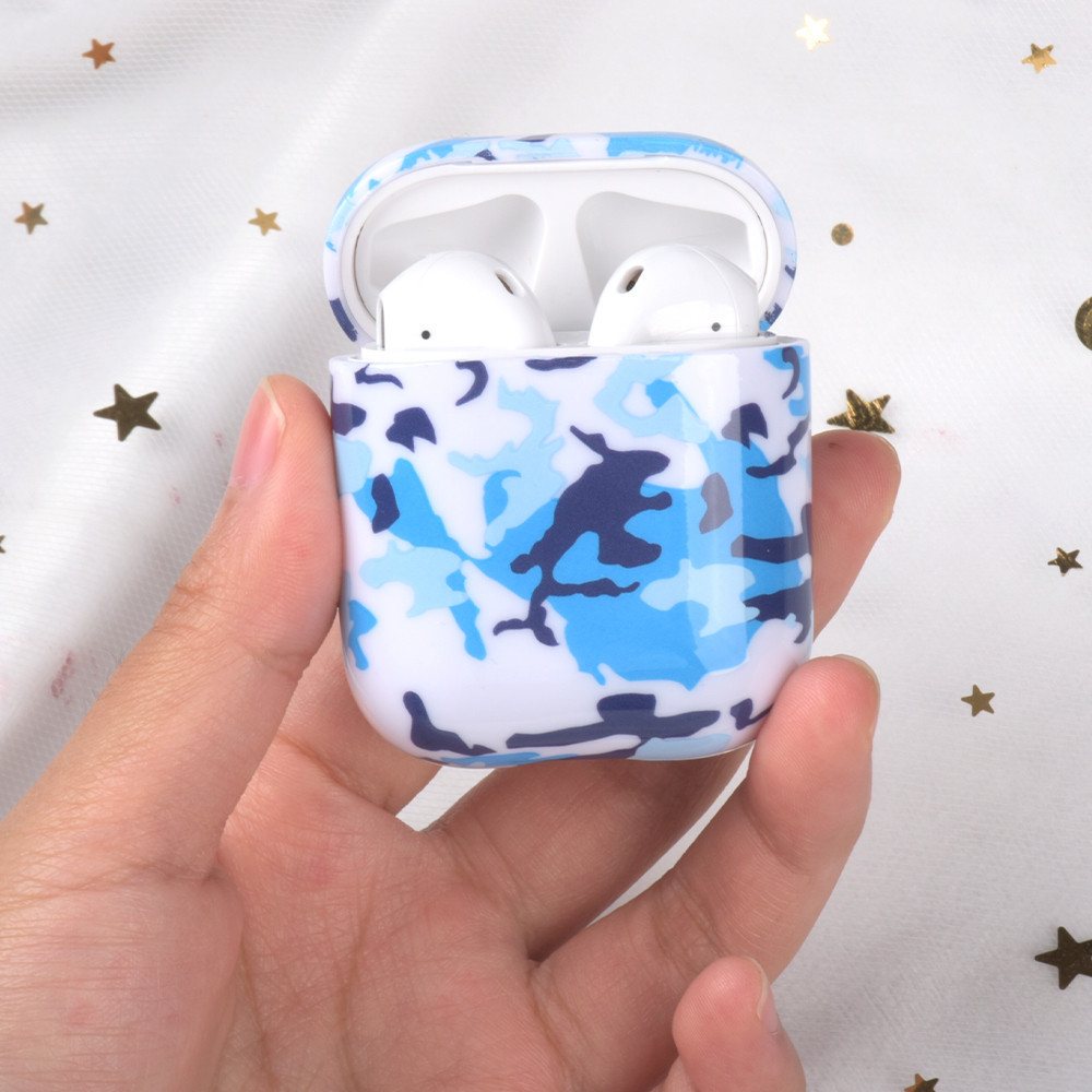 Силіконовий захисний чохол - Airpods Глянець. Камуфляж білий з блакитним