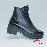Женские ботинки демисезонные из натуральной черной кожи на 2-х молниях 38