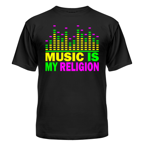 Клубна стильна яскрава футболка з принтом Music is my religion