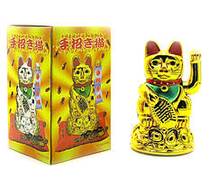 Кішка з машущей лапою, Манэки-Неко, колір Золотий (11,5*7*7см) з батарейкою