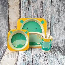 Набір дитячої бамбуковій посуду 5 предметів, фото 1