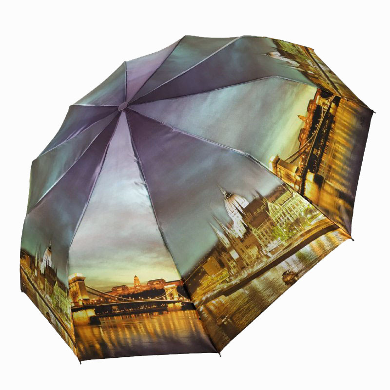 Складна жіноча парасоля напівавтомат, "Нічне місто" від SL, 0500-3