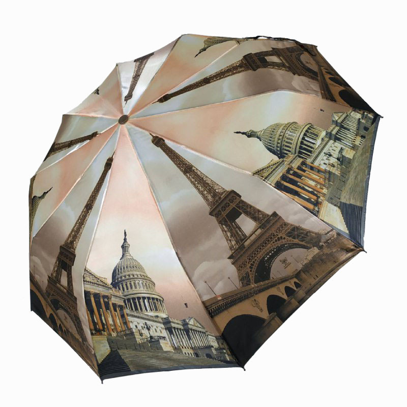 Складна жіноча парасоля напівавтомат, "Нічне місто" від SL, рожевий, 0500-6, фото 1