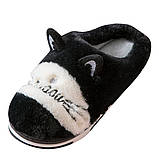 Тапочки домашні жіночі теплі хутряні Коти. М'які пухнасті капці з вушками, 39-40 р. (чорні), фото 2