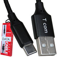 Шнур провод для зарядки, штекер USB тип A - штекер USB type C, в сетке, 1м,чёрный