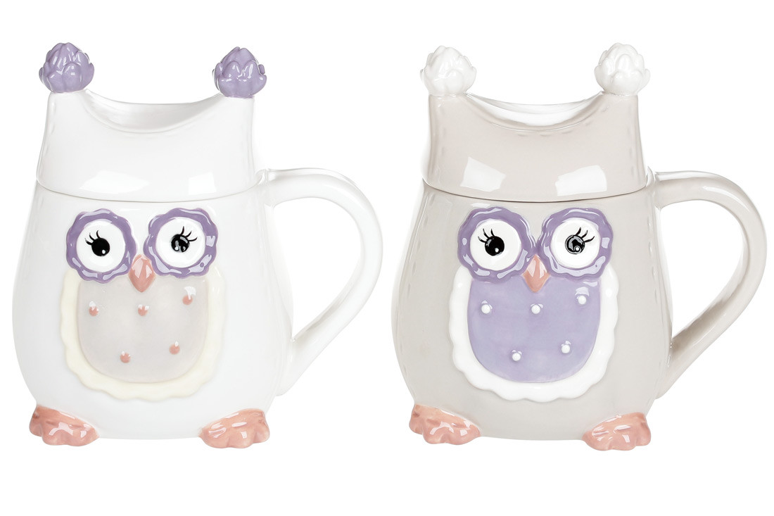 Кухоль керамічний 400мл з кришкою Совушка, 2 дизайни - 2 шт УПАКОВКА ТОВАР ВІД ВИРОБНИКА