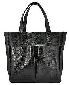Жіноча шкіряна сумка з кишенями Crocodile чорна