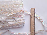 Тесьма декоративная, Тесьма-рюш (рюшка) еластичная с пайетками. 2,5см. Біла з рожевим переливом