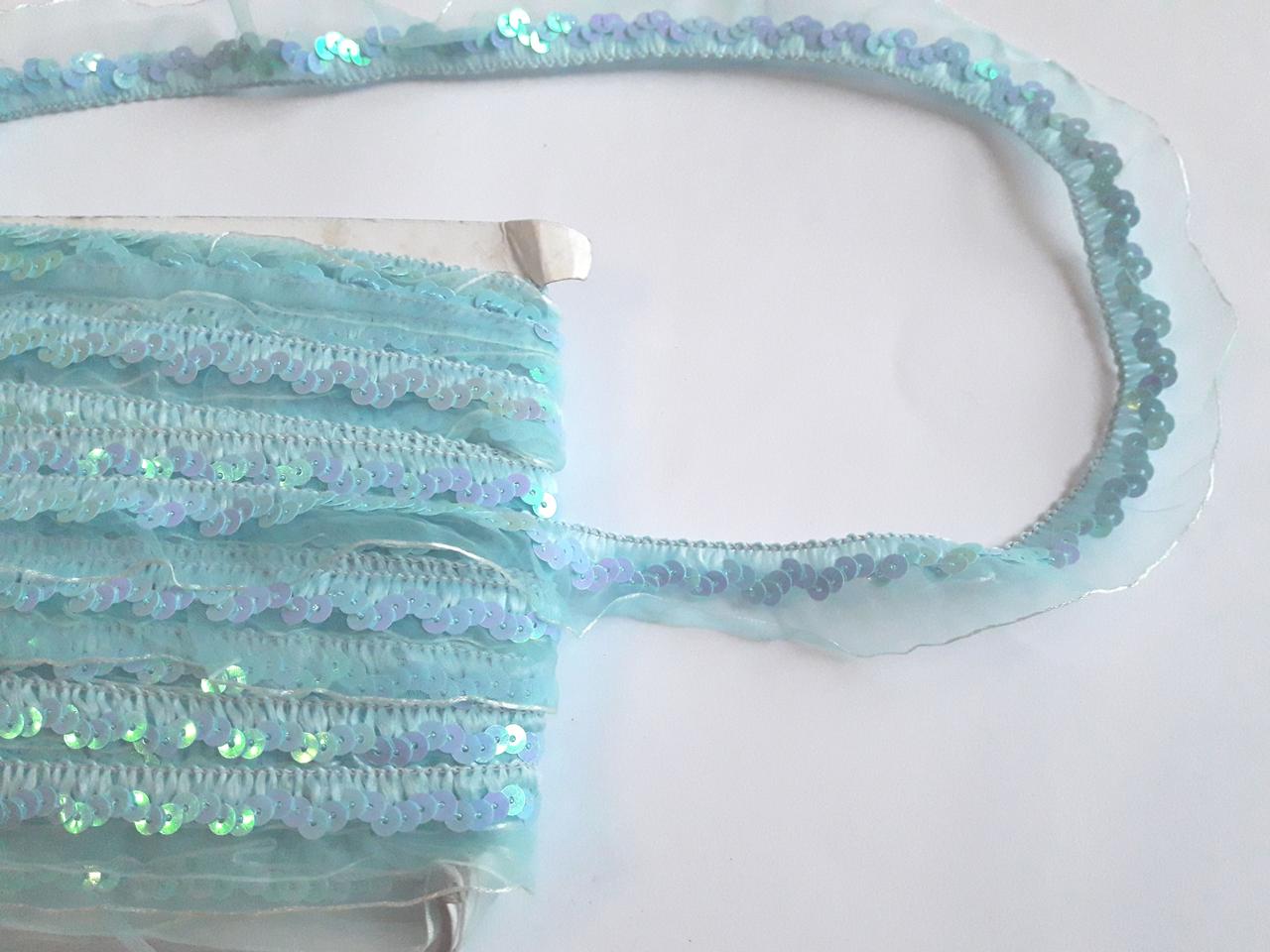 Тесьма-рюш (рюшка) еластична з блискітками. 2,5см.  Горлуба з перламутровими блискітками