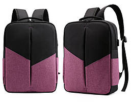 Рюкзак протиударний для ноутбука 15,6" usb, чорний з рожевим ( код: IBN008BP )